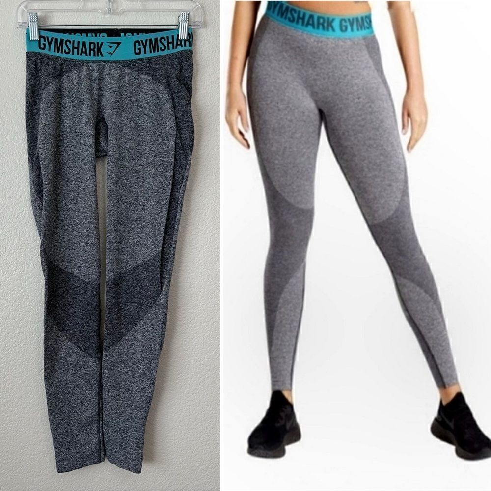 Gymshark Flex Gray Teal Seamless Form Fitting Contour Athletic Leggings,Sz Small